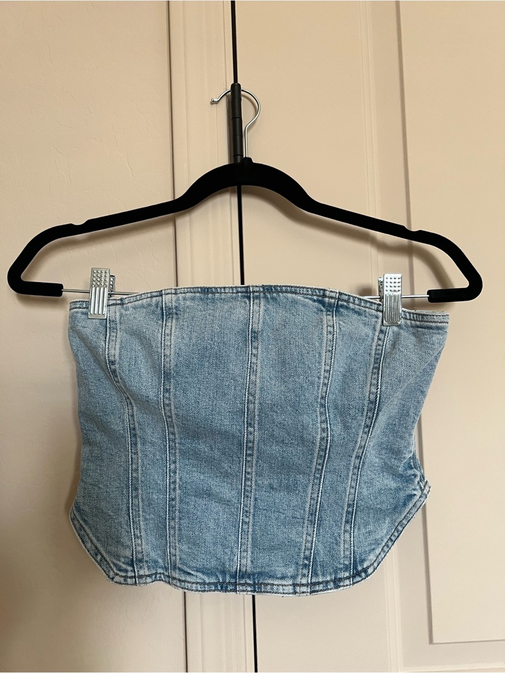 Denim Forum Light Blue Strapless Corset Crop Top